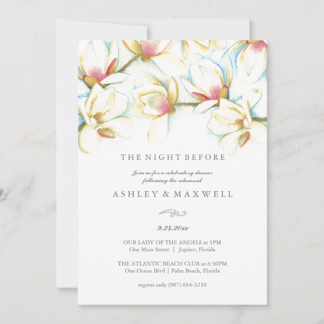 Invitations de répétition aquarelle Magnolia blanc (Devant)