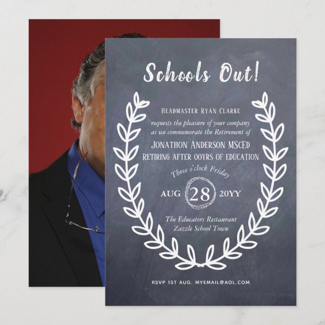 Invitations de retraite de l'enseignant Professeur (Devant / Derrière)