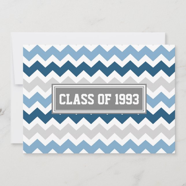 Invitations de réunion de classe Gray Blue Chevron (Devant)