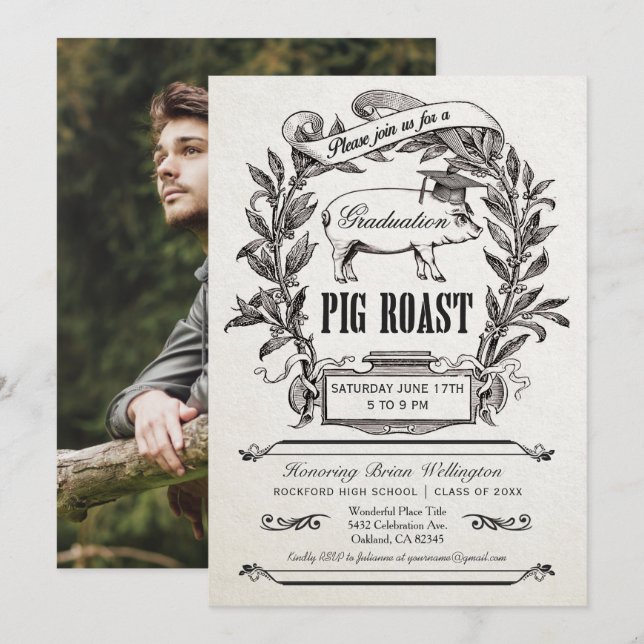 Invitations de rôti de porc d'obtention du diplôme (Devant / Derrière)