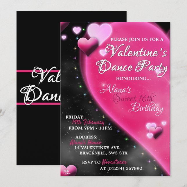 Invitations de Saint-Valentin à la fête de la dans (Devant / Derrière)