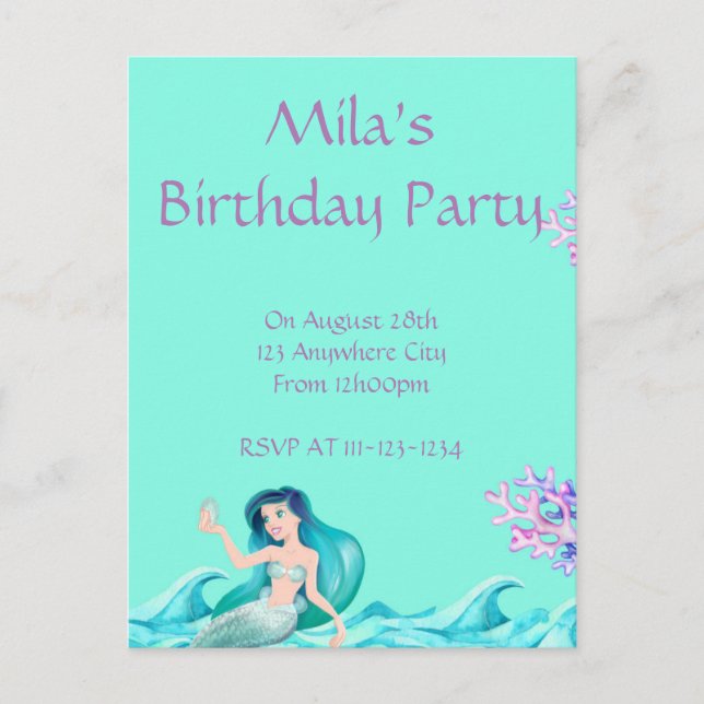 INVITATIONS DE SIRÈNE, CARTES D'INVITATION D'ANNIV (Devant)