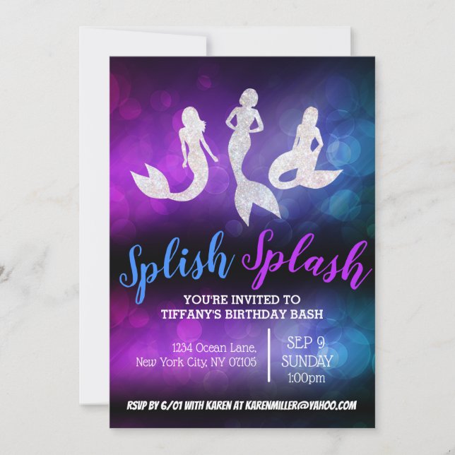 Invitations de sirènes de la fête des adultes bleu (Devant)
