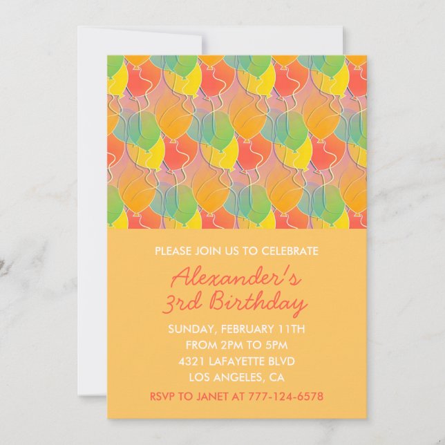Invitations de soirée couleur 3e ballons enfants m (Devant)