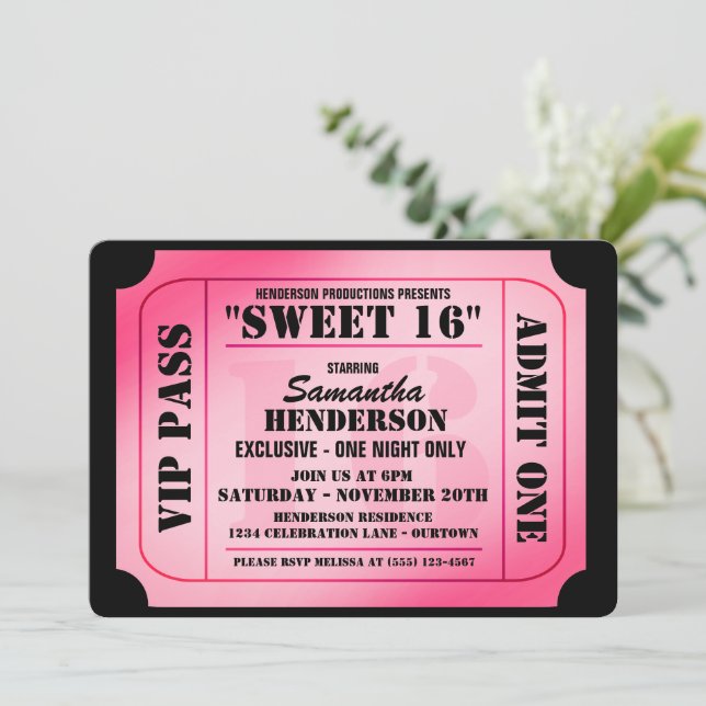 Invitations de soirée de style billets VIP sweet s (Debout devant)