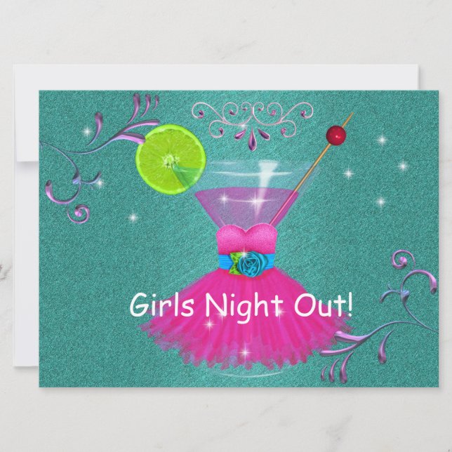 Invitations de soirée filles avec robe et Cosmo (Devant)