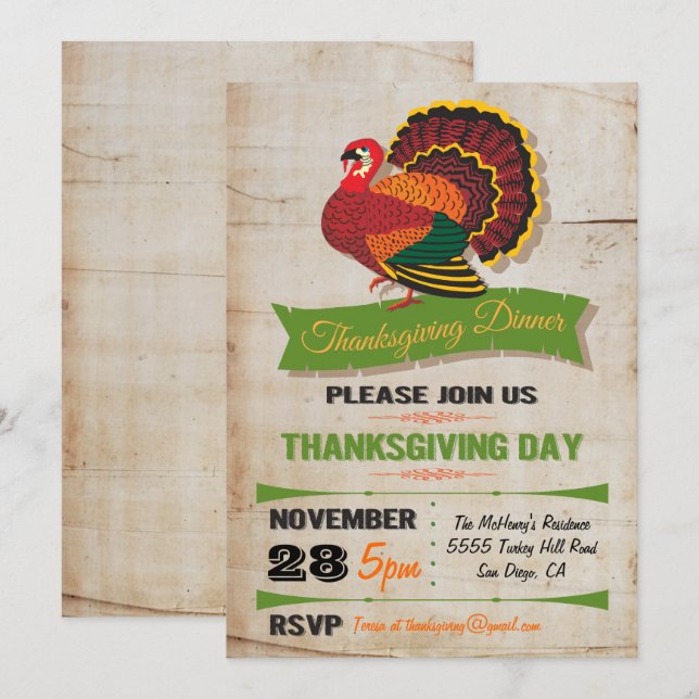 Invitations de soirée Rustique Thanksgiving (Devant / Derrière)