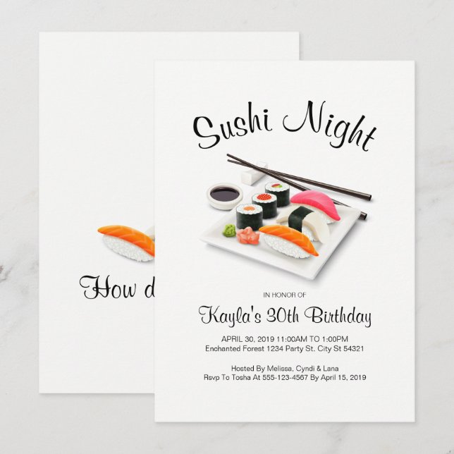 Invitations de soirées de sushi (Devant / Derrière)