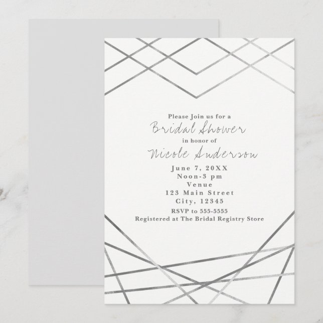 Invitations de soirées Silver Modern Geometry Line (Devant / Derrière)