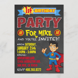 Invitations de Superhero Anniversaire. Fête de l'a