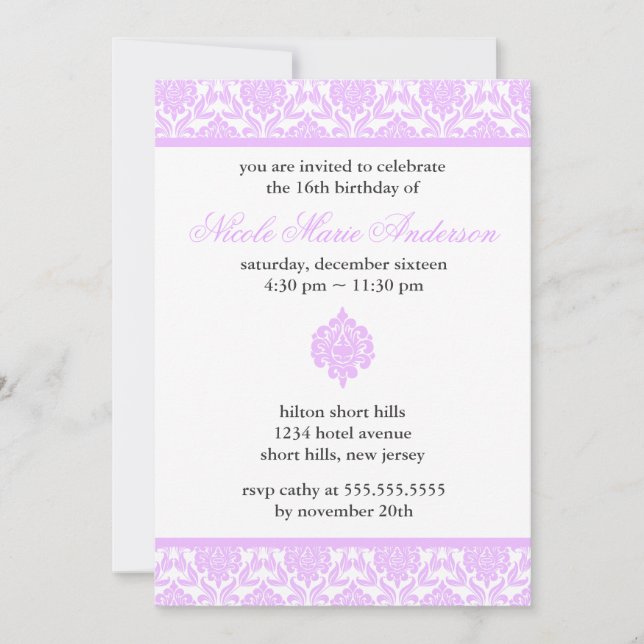 Invitations de Sweet sixteen de Damas violettes (Devant)