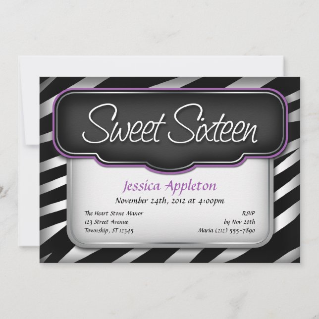 Invitations de "Sweet sixteen" d'impression unique (Devant)