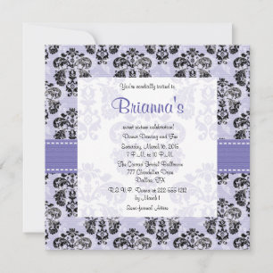 Invitations de Sweet sixteen pourpre Damask
