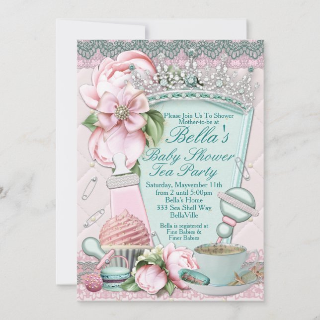Invitations de thé Baby shower Bling Peony (Devant)