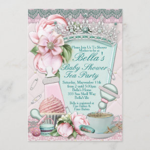 Invitations de thé Baby shower Bling Peony