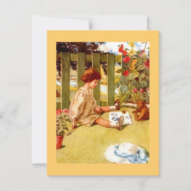 Invitations de thé de jardin de fille et d'ours de (Devant)