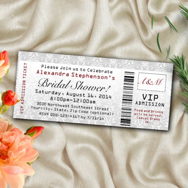 Invitations de tickets de Fête des mariées (Créateur téléchargé)