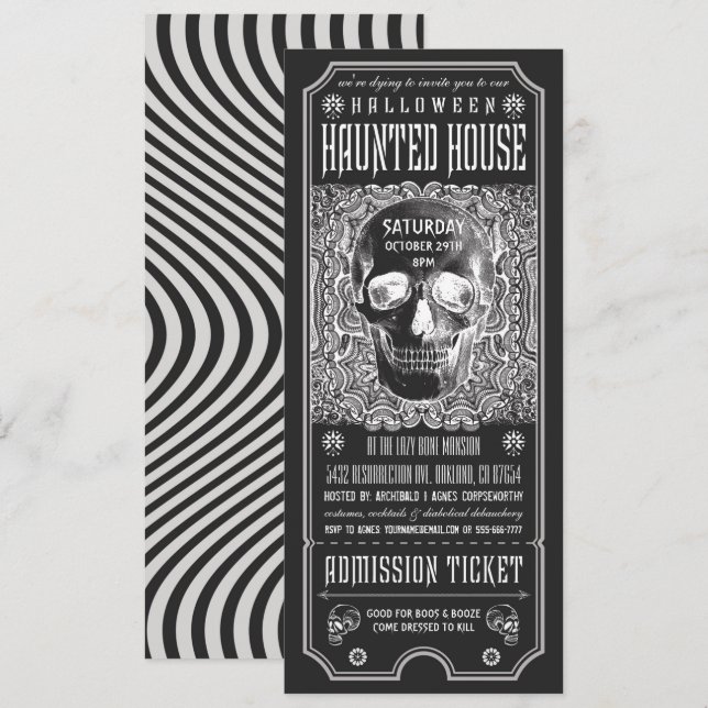 Invitations de tickets de maison halloween v.3 (Devant / Derrière)