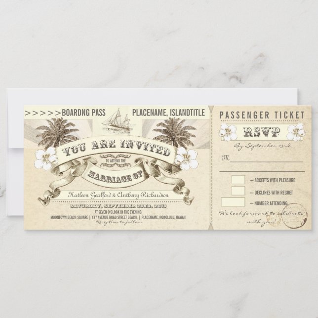 Invitations de tickets d'embarquement mariage (Devant)