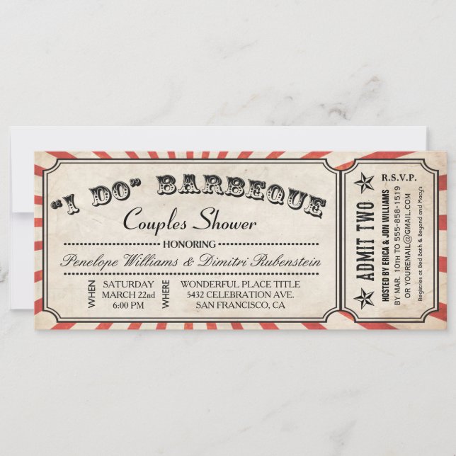 Invitations de tickets pour le barbecue| Douche po (Devant)