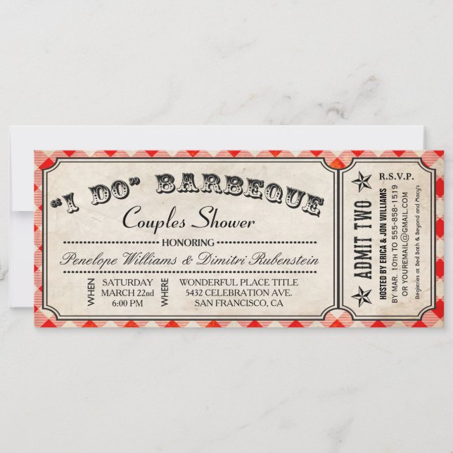 Invitations de tickets pour le barbecue| Douche po (Devant)