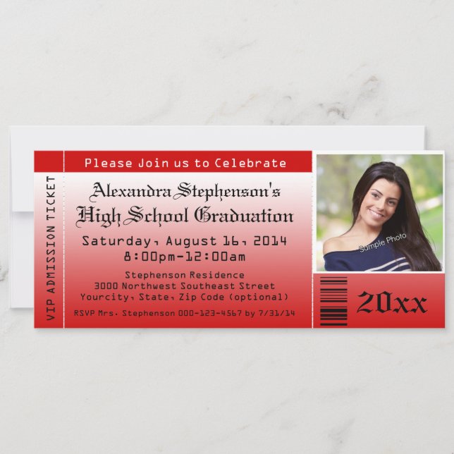 Invitations de tickets Red Photo Graduation (Devant)