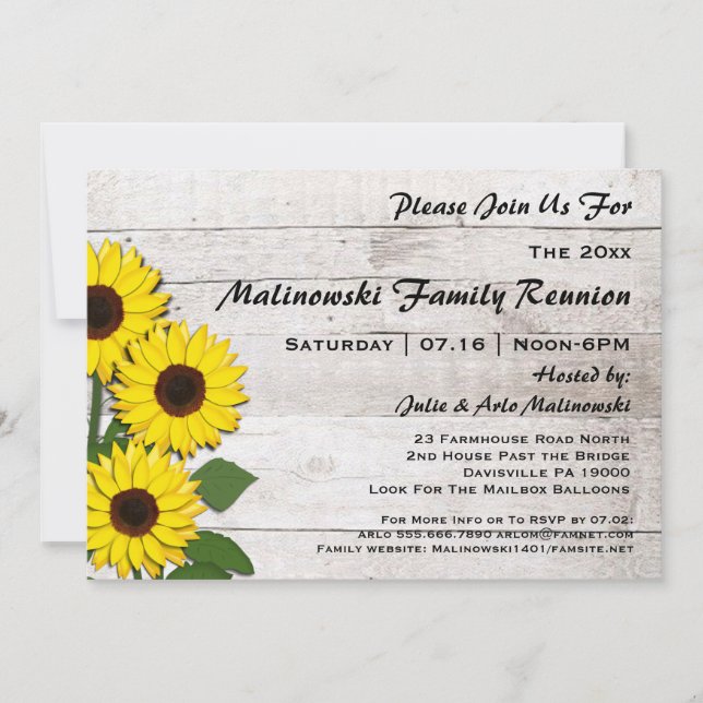 Invitations de tournesols de réunion familiale rus (Devant)