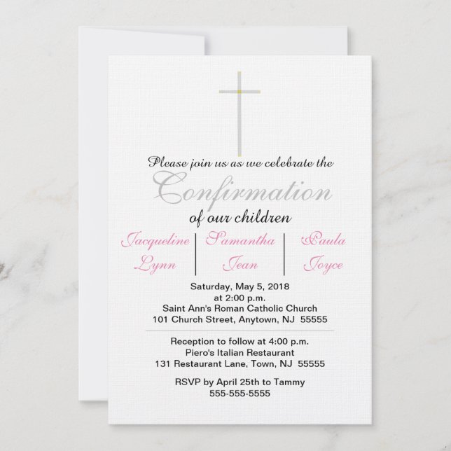 Invitations de triplets roses de confirmation (Devant)
