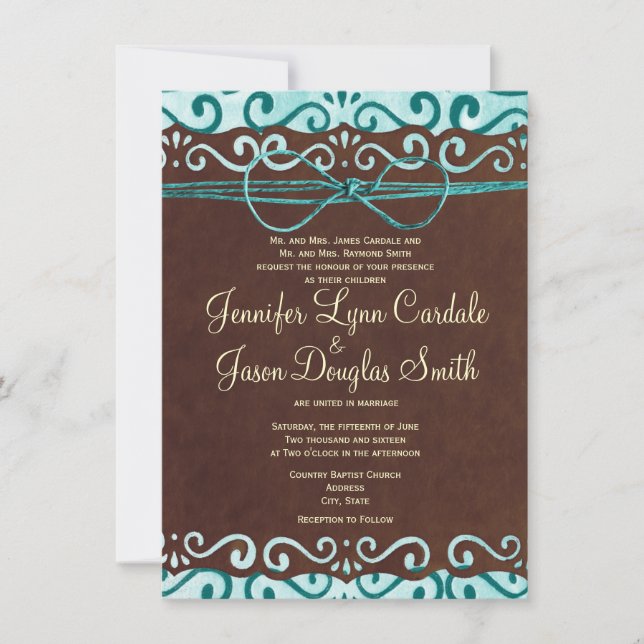 Invitations de turquoise et de mariage campagnard (Devant)