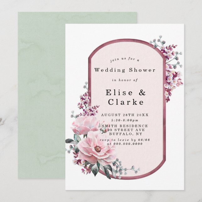 Invitations de Wedding shower Floral Chic Rose (Devant / Derrière)