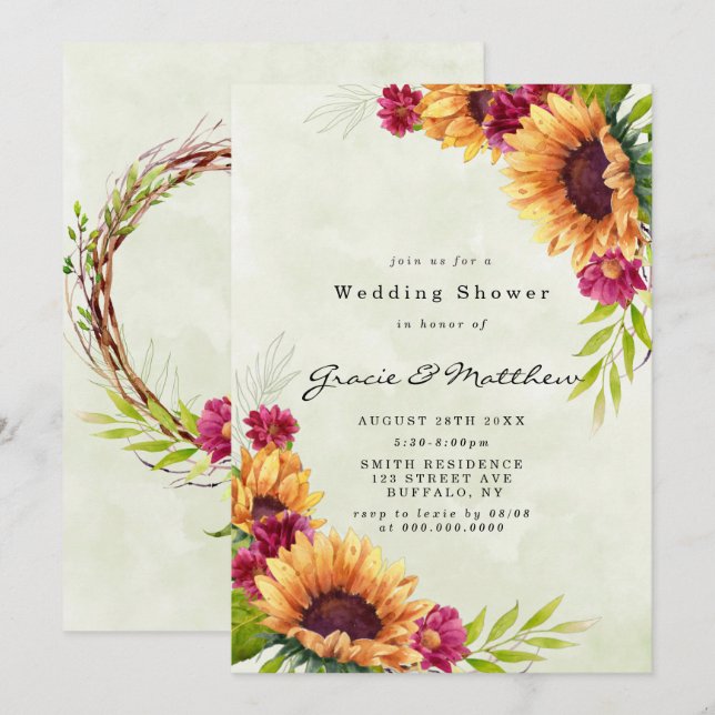 Invitations de Wedding showers de fleurs roses de  (Devant / Derrière)
