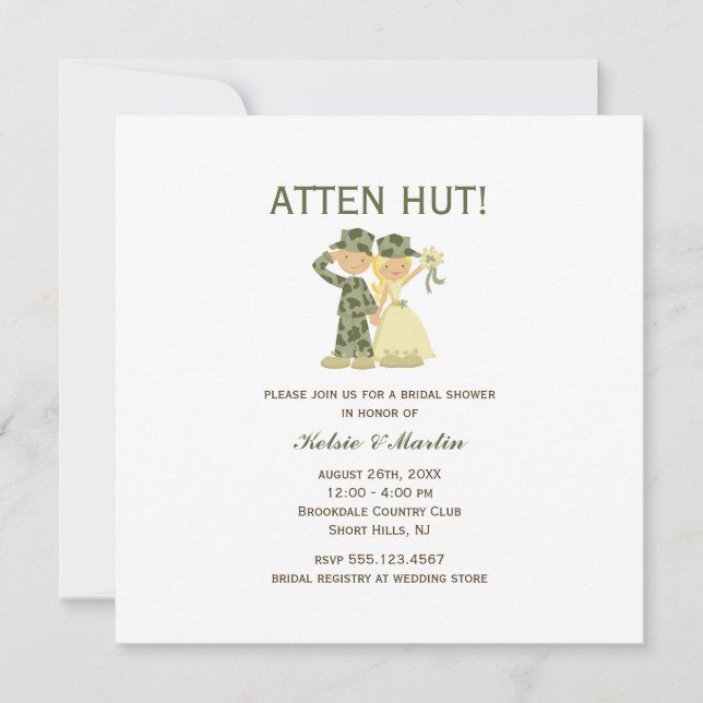 Invitations de Wedding showers de soldat et d'épou (Devant)