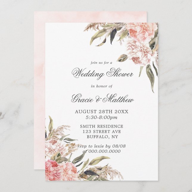 Invitations de Wedding showers neutres Boho Pink P (Devant / Derrière)