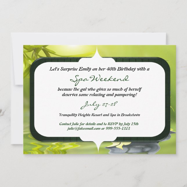 Invitations de week-end de spa d'anniversaire de (Devant)
