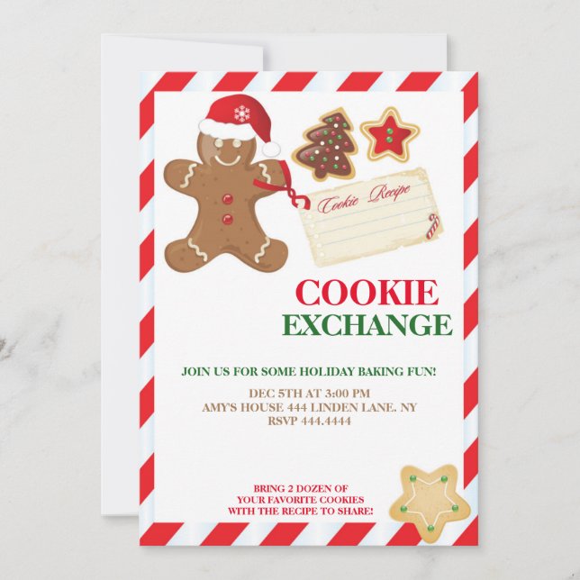 Invitations d'échange de cookies de vacances (Devant)