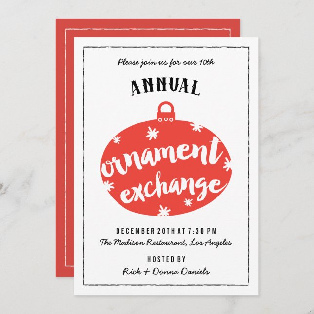 Invitations d'échange d'ornements de Noël (Devant / Derrière)