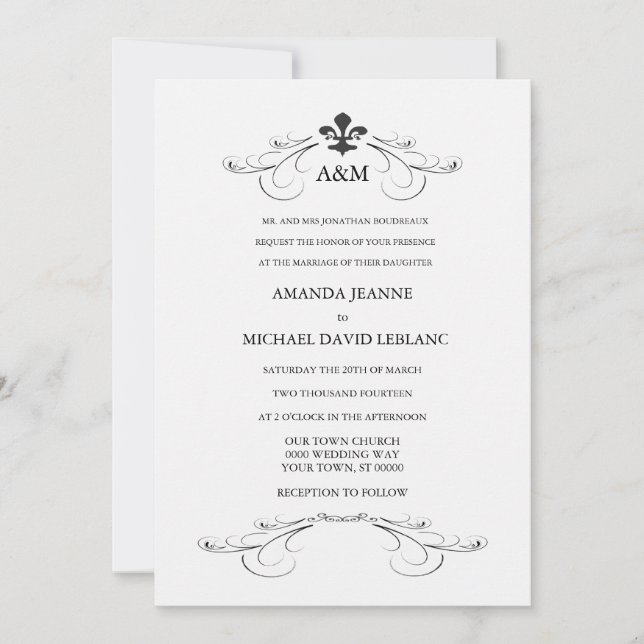 Invitations décoratives de Scroll Fleur de Lis (Devant)