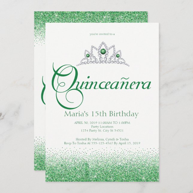 Invitations d'Emerald Quinceañera (Devant / Derrière)