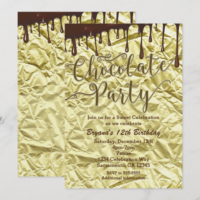 Invitations d'éplucheur à huile de Faux Gold Party (Devant / Derrière)
