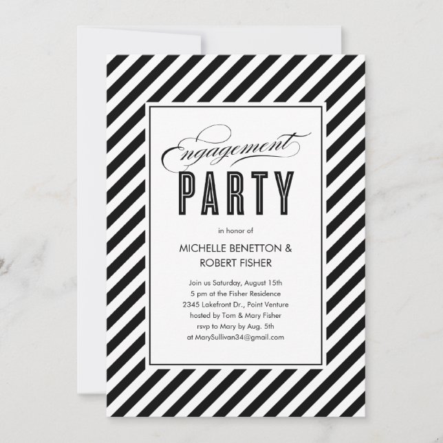 Invitations des parties d'engagement noir et blanc (Devant)