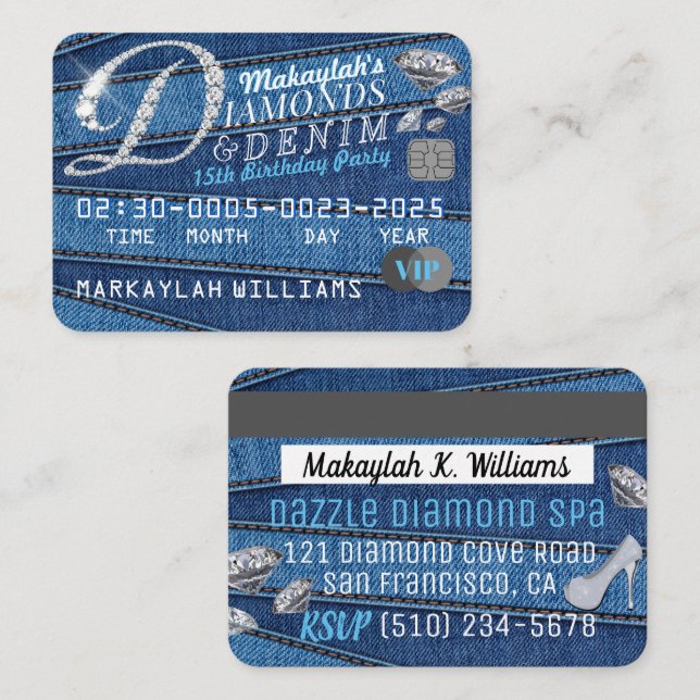 Invitations des parties Diamond & Denim (Devant / Derrière)