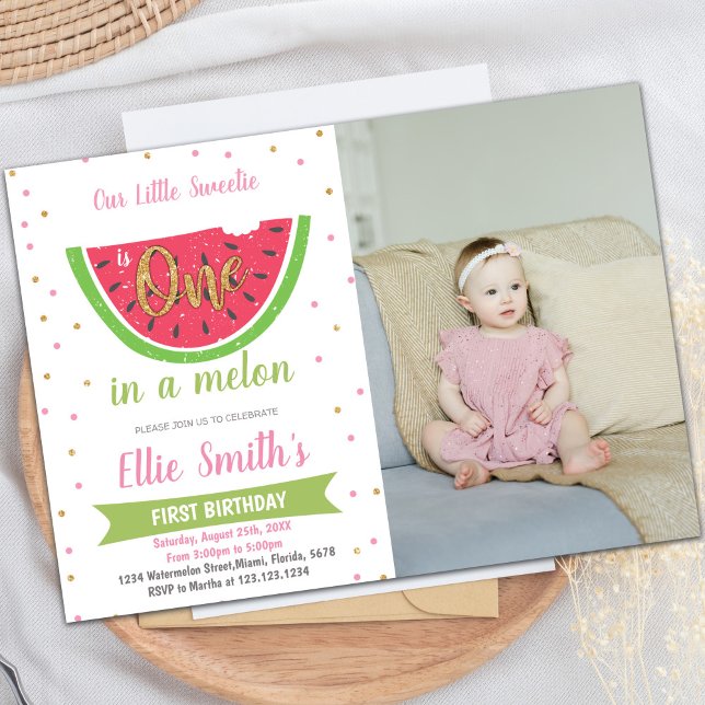 Invitations d'été personnalisables pour les enfant (Half Watermelon Birthday Invitations with Photo)