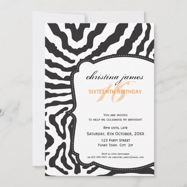 INVITATIONS d'événements spéciaux :: superbe zebra (Devant)