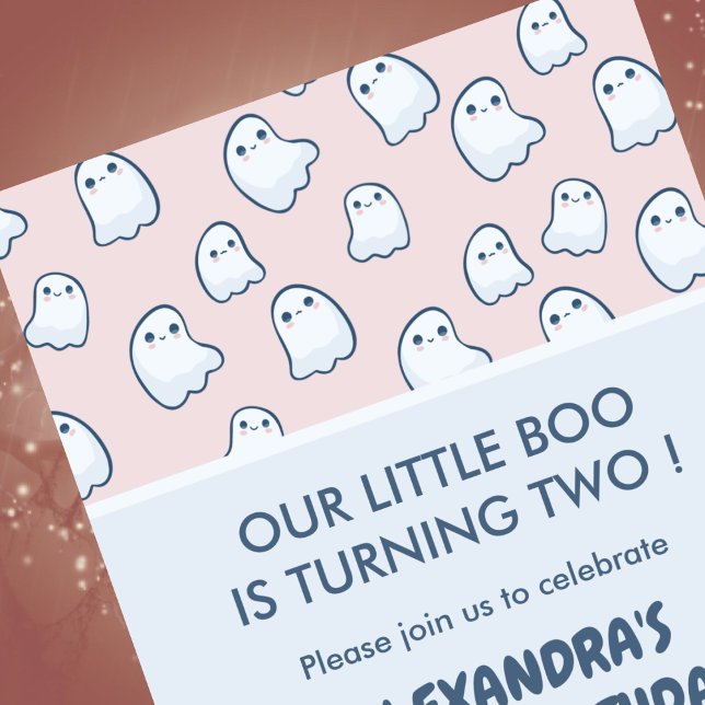 Invitations d'Halloween 2e anniversaire petit garç (halloween-2nd-birthday-invitation-pink-ghosts-2)