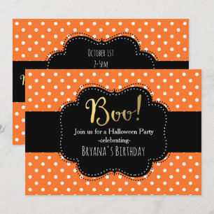 Invitations d'Halloween Polka Orange et Blanc