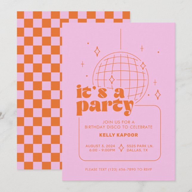 Invitations Disco Party simples (Devant / Derrière)