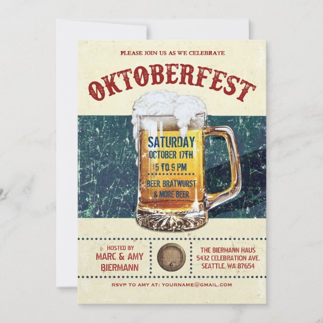 Invitations d'Oktoberfest - v.1 rustique vintage (Devant)