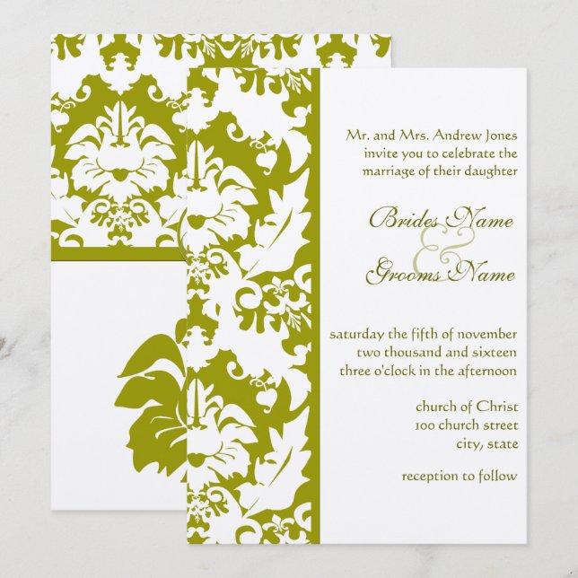 Invitations d'Olive Mariage damassé (Devant / Derrière)