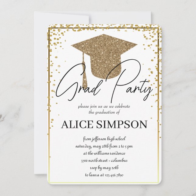 Invitations d'or simple à la fête de graduation (Devant)