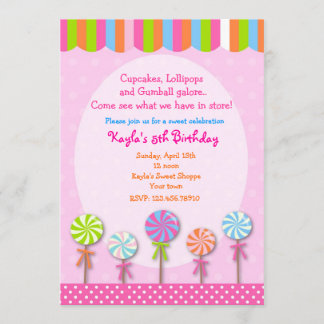Invitations douces d'anniversaire de Candyland de